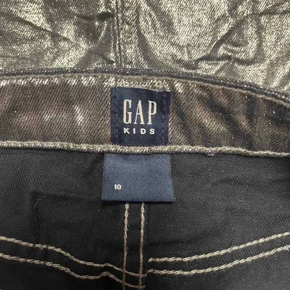 Gap Kids Metallic Silver Denim Mini Skirt Size 10 Adjustable Waist
